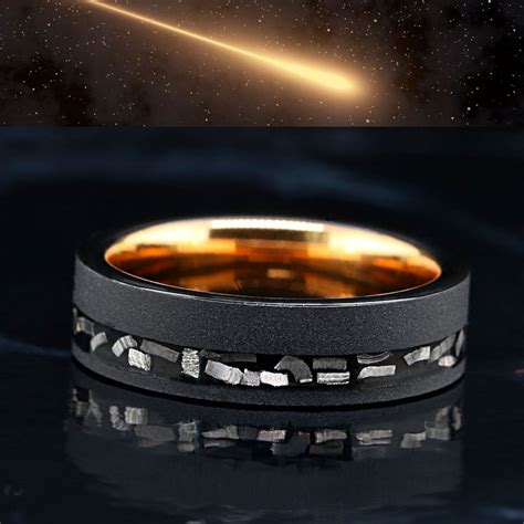 His And Her 3 Piece Real Meteorite Ring Tungsten Gold Plated And Etsy