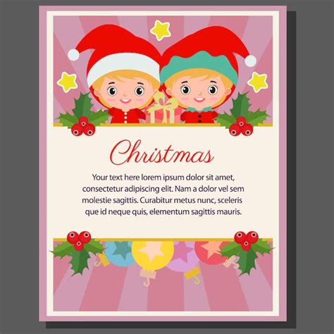 Premium Vector Happy Christmas Theme Poster Flat Style Santa Elf