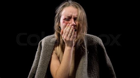 Young Bruised Wife Crying Black Stock Image Colourbox