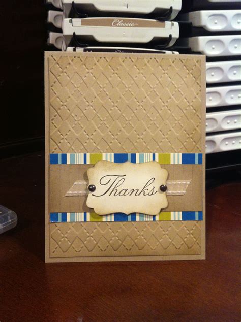 Premium cards printed on a variety of high quality paper types. Masculine thank you card, made with all Stampin' Up products. Stamp sentiment is from the ret ...