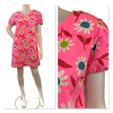 60s Mod Mini Dress Bright Pink Floral Print Vintage 1960s Etsy Mod