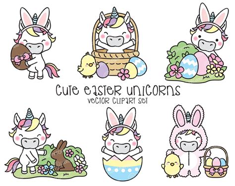Premium Vector Clipart Kawaii Easter Unicorns Cute Easter Etsy In