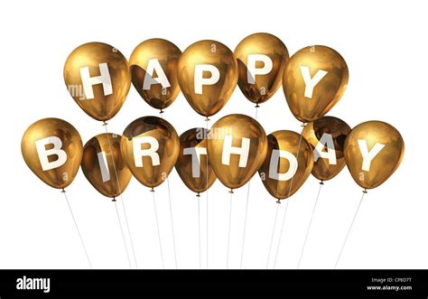 3d Gold Happy Birthday Balloons Isolated On White Background Stock