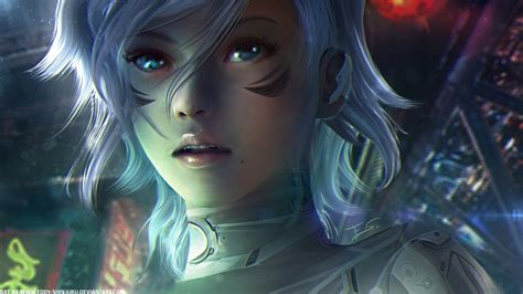 Anime Girls White Hair Science Fiction Looking At Viewer Wallpapers Hd Desktop And