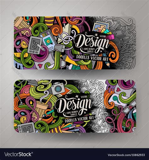 Cartoon Doodles Artistic Banners Royalty Free Vector Image