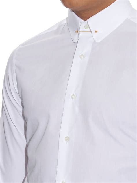 Brioni Pin Collar Slim Fit Cotton Shirt In White For Men Lyst