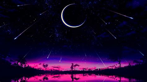 1280x720 Cool Anime Starry Night Illustration 720p Wallpaper Hd Artist