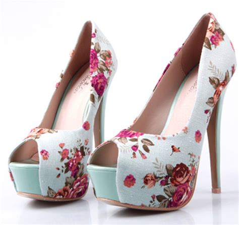 Shoes High Heels Blue High Heels Floral Print Shoes Cute Cute High