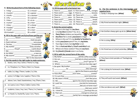 Revision Elementary General Gramma English Esl Worksheets Pdf And Doc