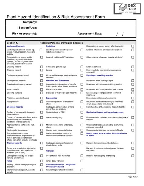 A number of qualitative risk assessment formats are available for use, depending on the type of activity being assessed. Plant hazard identification & risk assessment form in Word ...