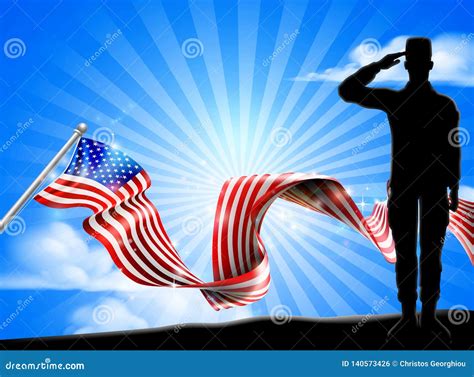American Flag Patriotic Soldier Salute Background Stock Vector