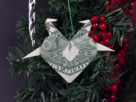 Money Origami Christmas Tree Ornament Heart W Two Doves Money