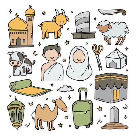 Hajj And Umrah Doodle Hand Drawn Cartoon Muslim 8213489 Vector Art At