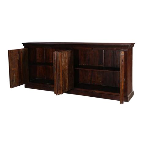 Logan Rustic Solid Wood 4 Shelf 4 Door Extra Long Buffet Cabinet