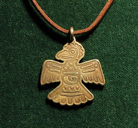Aztec Thunderbird Brass Pendant Aztec Thunderbird Necklace Mayan