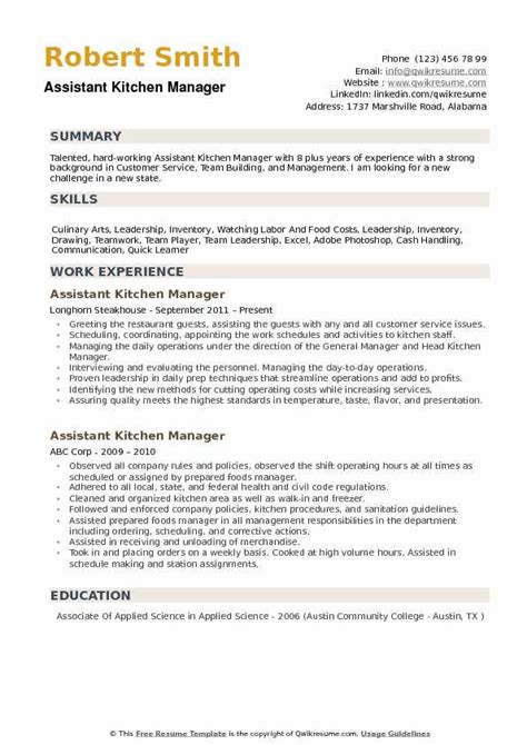 Looking for a freelance gig? Assistant Kitchen Manager Resume Samples | QwikResume