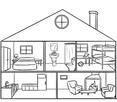 House and Rooms | House colouring pages, House drawing, Coloring pages