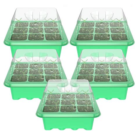 Odomy 5 Pack Seed Trays Seedling Starter Tray Humidity Adjustable