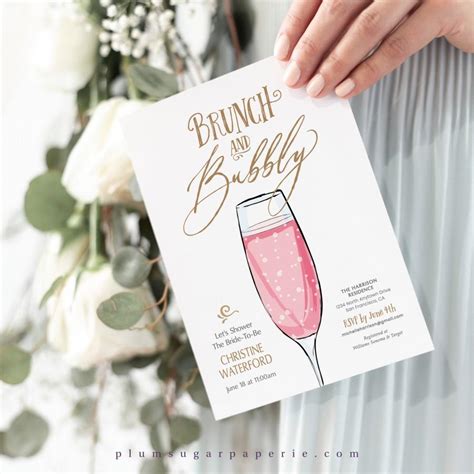 Brunch And Bubbly Bridal Shower Invitation Printable Champagne Wedding