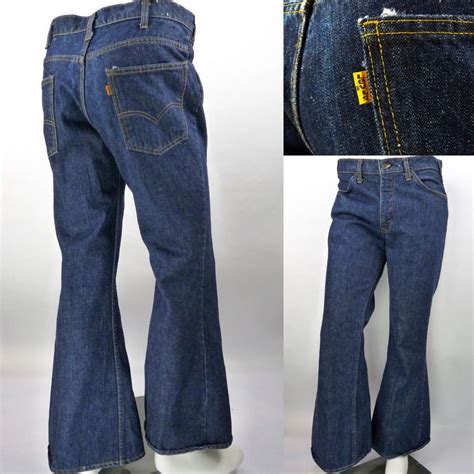 Vintage 70s Levis Orange Tab Bell Bottom Jeans Mens 34x30 Dark Blue