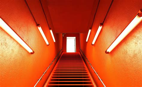 Photography Orange Stairs Neon Lights Mirrors Edge Wallpapers Hd Desktop And Mobile