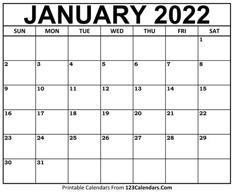 Printable January 2022 Calendar Templates