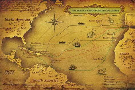 Buy Walls And Murals Voyages Of Christopher Columbus Map Canvas Print