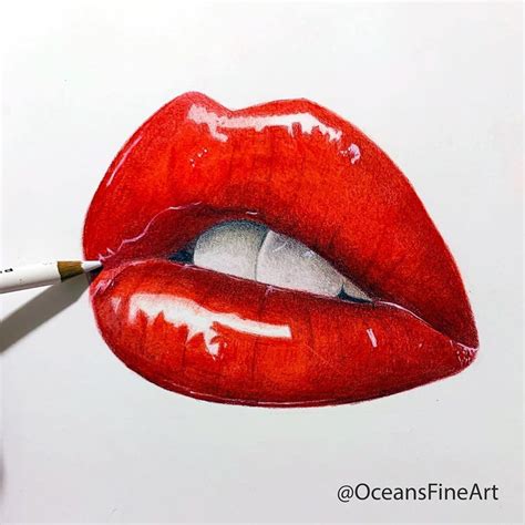 Colored Pencil Drawing Of Lips Oceansfineart Lippencilnatural