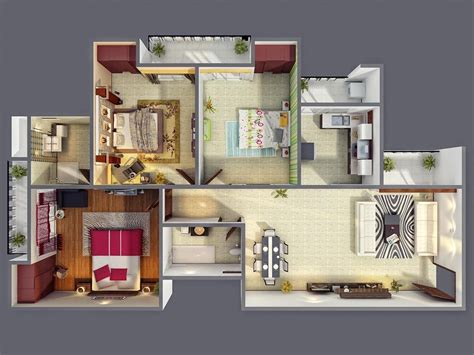 50 Three 3 Bedroom Apartmenthouse Plans Architecture And Design