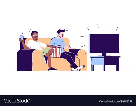 Roommates Watching Tv Flat Male Friends Relaxing Vector Image