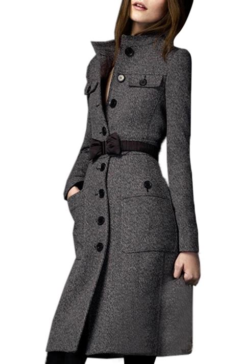 2018 New Women Parka Slim Fit Long Trench Coat Full Length Wool Blend