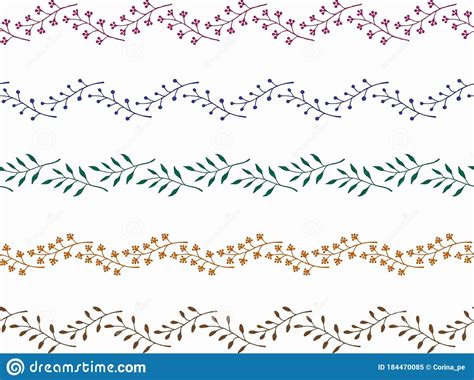 Floral Set Seamless Borders Stock Vector Illustration Of Backdrop