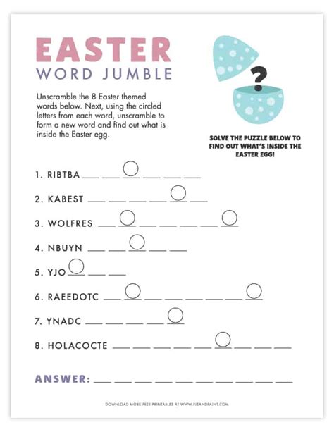 Free Printable Easter Word Jumble Pjs And Paint