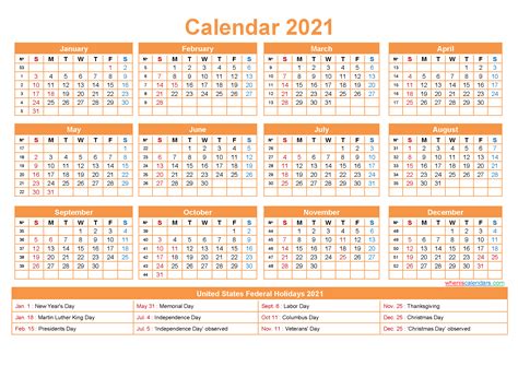 It is downloadable and printable in pdf, microsoft word and excel format. 2021 Calendar with Holidays Printable Word, PDF | Free ...