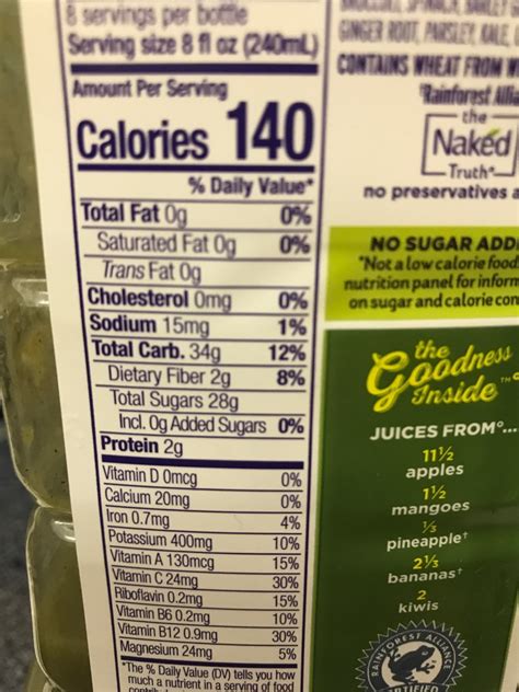 Naked Juice Blend Green Machine Calories Nutrition Analysis More Fooducate