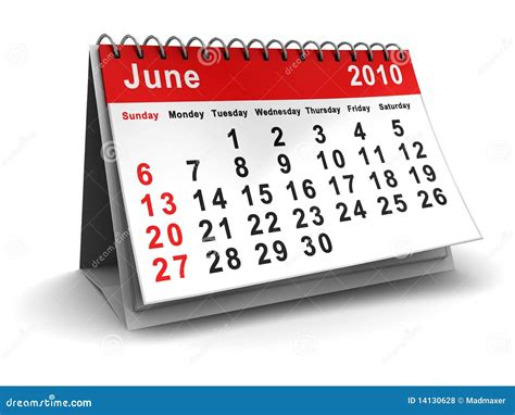 June 2010 Calendar Royalty Free Stock Photos Image 14130628