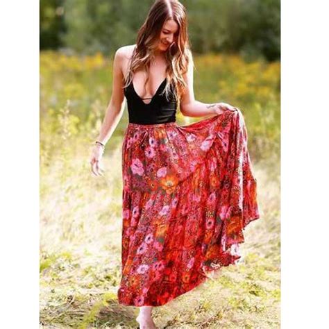 Buy Boho Inspired Skirt Floral Print Rayon Elastic