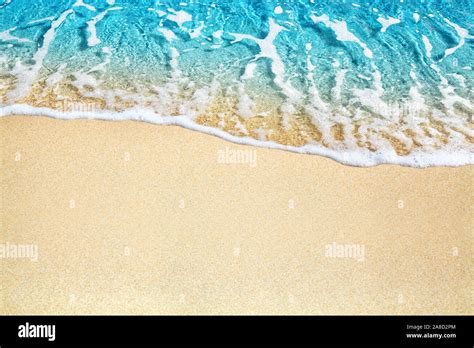 Blue Sea Wave Golden Sand Beach Turquoise Ocean Water Close Up