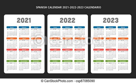 Spanish Calendar 2021 2022 2023 Vector Template Spanish Calendar Years