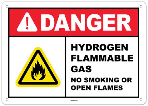 Danger Hydrogen Flammable Gas No Smoking Or Open Flames Sign
