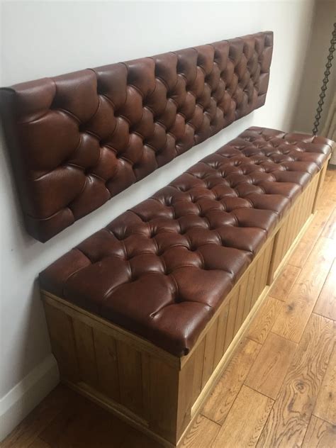 Custom Bench Cushion Faux Leather Buttoned Plywood Base Etsy Uk