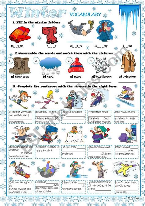 Winter Vocabulary Exercises Worksheet Vocabulary Exercises