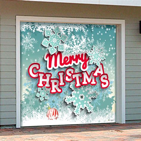 Snowflake Merry Christmas 8 X 7 Single Garage Door Vinyl Banner