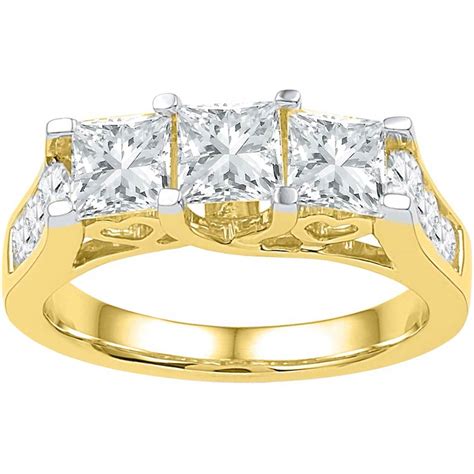 14k Yellow Gold 2 Ctw 3 Stone Princess Cut Diamond Engagement Ring 3