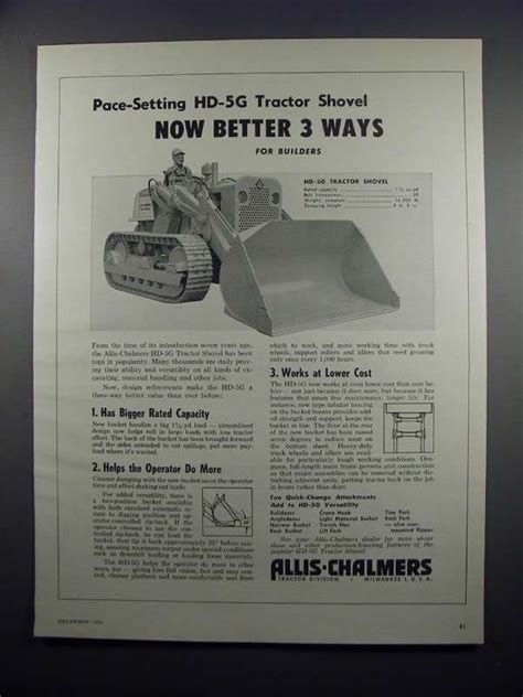 1954 Allis Chalmers Hd 5g Tractor Shovel Ad Better 1950 59