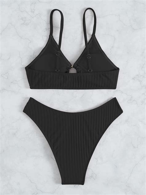 Buy Shein Womens High Cut Swimsuit Triangle Ring Ruched Bikini Set