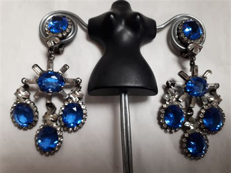 Lawrence Vrba Chandelier Earrings Royal Blue Unfoiled Etsy Uk