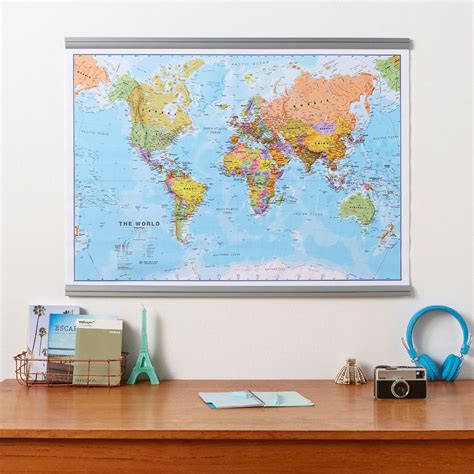 Medium World Wall Map Political Hanging Bars