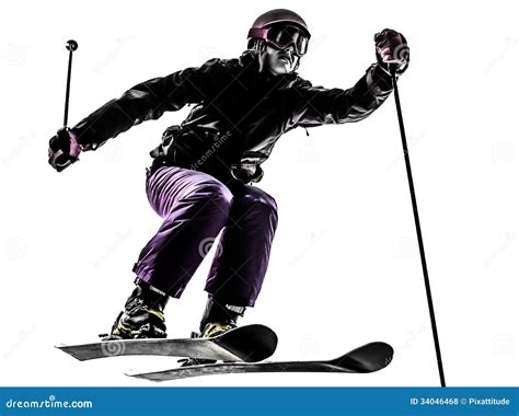 Woman Skier Skiing Downhill At Ski Resort Against Ski Lift Royalty Free
