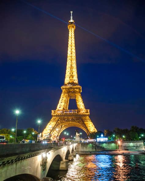 Eiffel Tower Photo Paris Photography Blue Gold Night Etsy